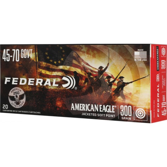 FEDERAL AE 45-70 GOV 300GR SP 20RD 10BX/CS AMERICA 250TH