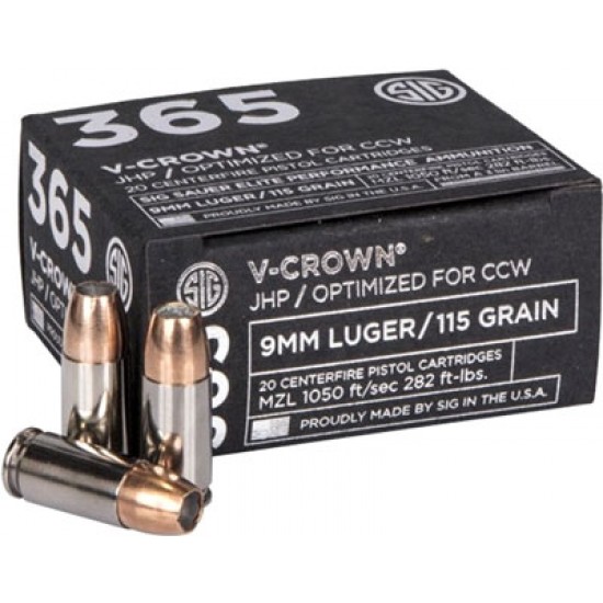 SIG AMMO 365 9MM LUGER 115GR. ELITE V-CROWN JHP 20-PACK