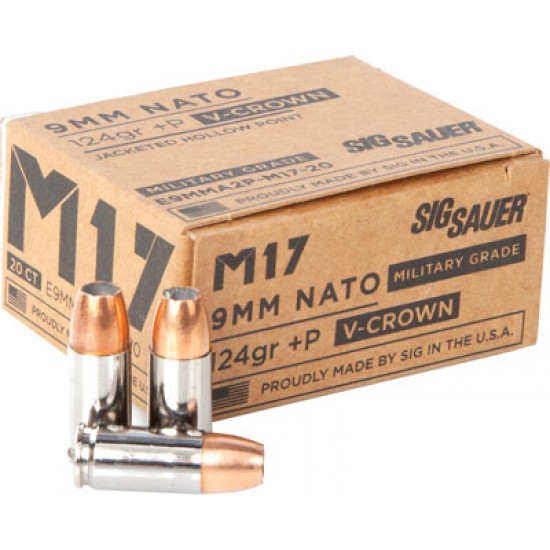 SIG AMMO M17 9MM+P LUGER 124GR 20RD ELTE V-CROWN JHP