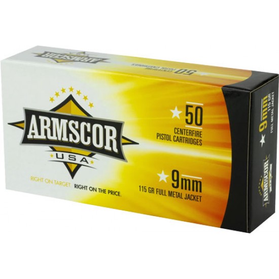 ARMSCOR AMMO 9MM LUGER 115GR. FMJ 50-PACK MADE IN USA