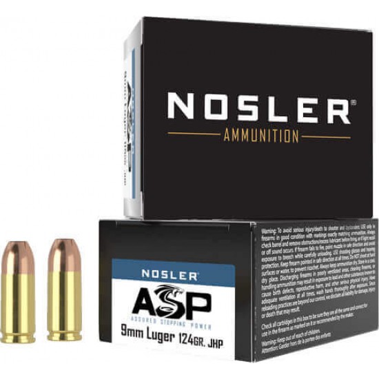 NOSLER 9MM 124GR ASP JHP 20RD
