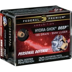 FEDERAL AMMO PREMIUM 9MM LUGER 135GR. HYDRA-SHOK DEEP HP 20-P