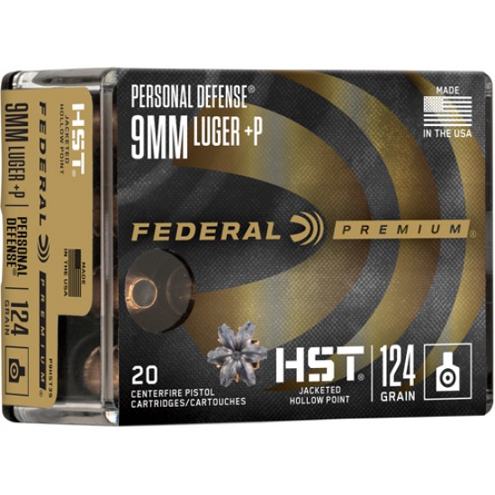 FEDERAL AMMO PREMIUM 9MM +P124GR. HST JHP 20-PACK