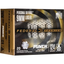 FEDERAL AMMO PUNCH 9MM 124GR JHP 20-PACK