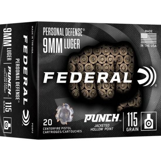 FEDERAL PUNCH 9MM LUGER 115GR JHP 20RD 10BX/CS