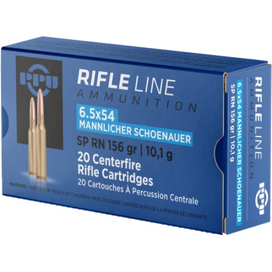 PPU AMMO 6.5X54 MANN SHOENAUER 156GR. JSP-RN 20RD