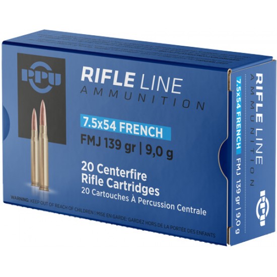 PPU AMMO 7.5X54 FRENCH MAUSER 139GR. FMJ 20RD BOX