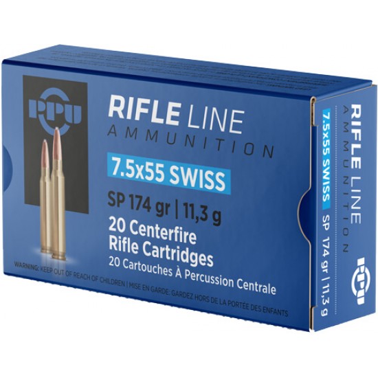 PPU AMMO 7.5X55 SWISS 174GR. SP 20RD BOX
