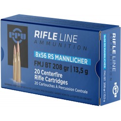 PPU AMMO 8X56R MANNLICHER 208GR. FMJ 20RD BOX