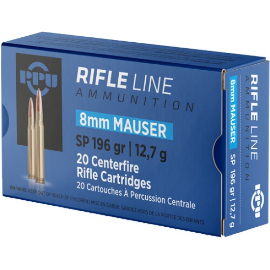 PPU AMMO 8MM MAUSER 196GR. SP 20RD BOX