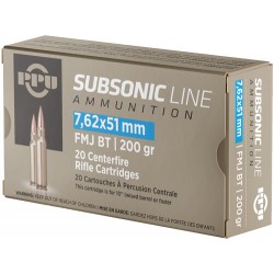 PPU AMMO 7.62X51 SUBSONIC 200GR. FMJBT 20RD BOX PPU AMMO 7.62X51 SUBSONIC 200GR. FMJBT 20RD BOX