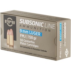 PPU AMMO 9MM LUGER SUBSONIC 158GR. FMJ 50RD BOX