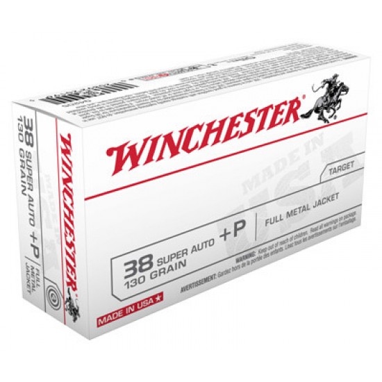 WIN AMMO USA .38 SUPER AUTO +P 130GR. FMJ-RN 50RD 10BX/CS
