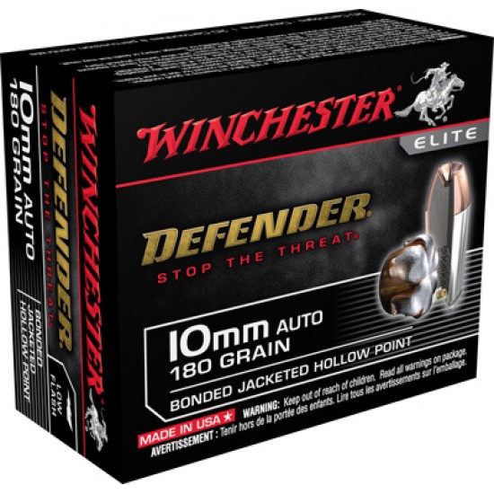 WINCHESTER AMMO DEFENDER 10MM AUTO 180GR. BONDED JHP 20-PACK