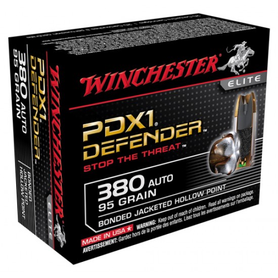 WINCHESTER AMMO SUPREME ELITE .380ACP 95GR. PDX1 DEFENDER 20-PACK