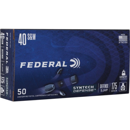 FEDERAL AMMO .40SW 175GR. SYNTHETIC DEFENSE SJHP 50-PACK