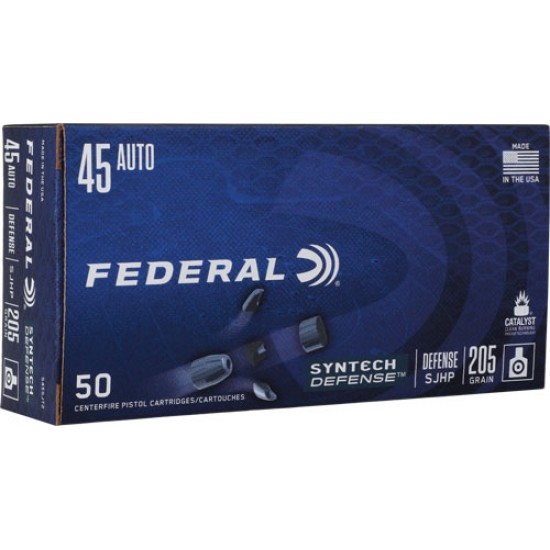 FEDERAL AMMO .45ACP 205GR. SYNTHECH DEFENSE SJHP 50-PACK