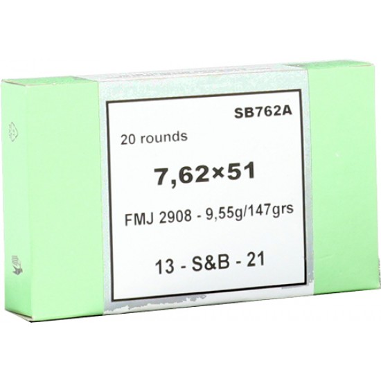 S&B AMMO 7.62X51 .308 WIN. 147GR. FMJ 20-PACK