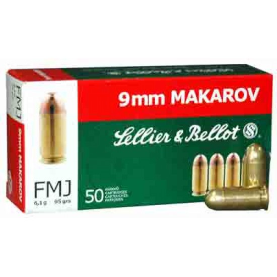 S&B AMMO 9X18MM MAKAROV 95GR. FMJ-RN 50-PACK