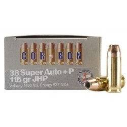 CORBON 38 SUPER + P 115GR JHP 20RD 25BX/CS CORBON 38 SUPER + P 115GR JHP 20RD 25BX/CS