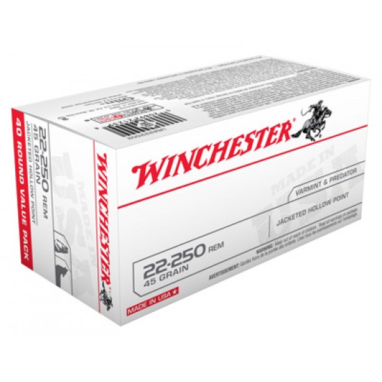 WINCHESTER AMMO USA .22-250 REMINGTON 45GR. JHP 40-PACK