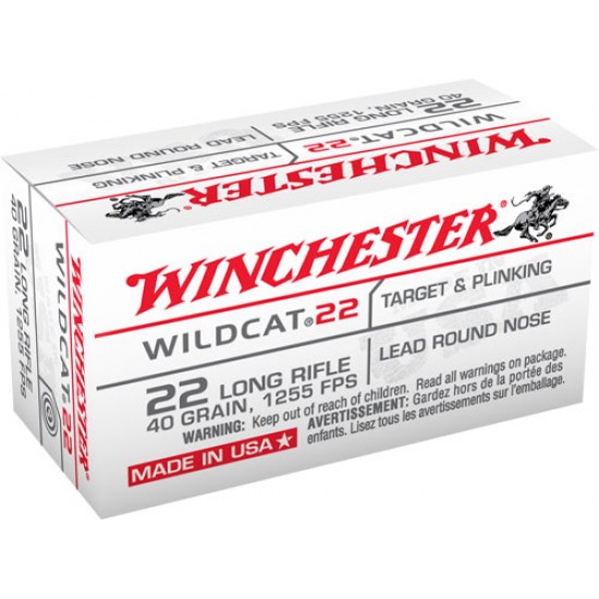 WINCHESTER AMMO WILDCAT .22LR 1255FPS. 40GR. LEAD-RN 50-PACK