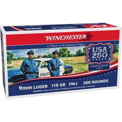 WINCHESTER USA 9MM LUGER 115GR 1000RD CASE LOT 250TH ANV. WINCHESTER USA 9MM LUGER 115GR 1000RD CASE LOT 250TH ANV.