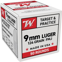 WINCHESTER USA 9MM LUGER 124GR FMJ 50RD 20BX/CS WINCHESTER USA 9MM LUGER 124GR FMJ 50RD 20BX/CS