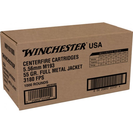 WINCHESTER AMMO USA 5.56X45 CASE LOT 55GR. FMJ 1000RD CASE