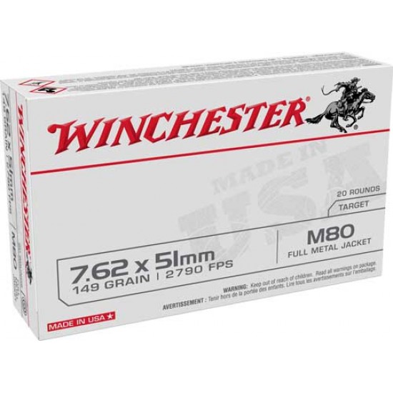 WINCHESTER AMMO 7.62x51MM 149GR. FMJ USA TARGET 20-PACK