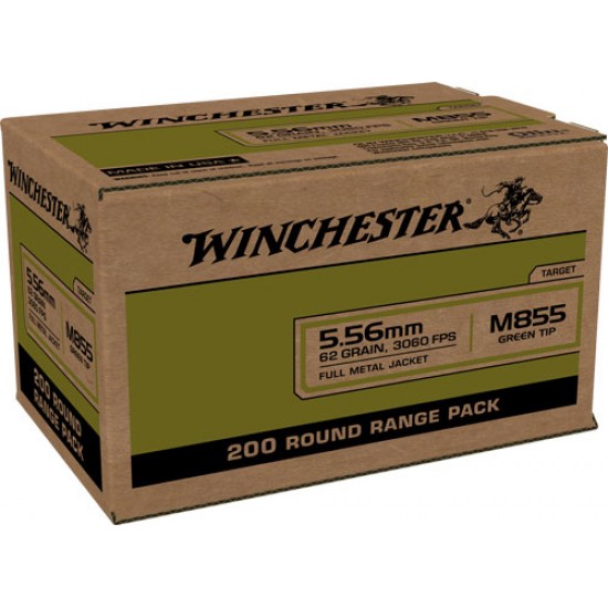 WINCHESTER AMMO USA 5.56X45 CASE LOT 62GR. GREEN TIP 800RD CASE