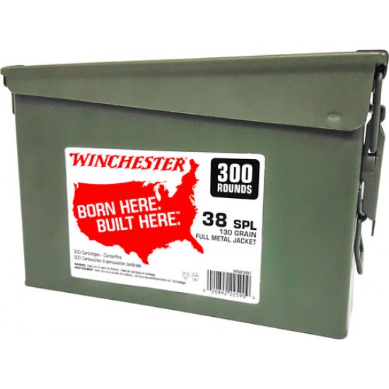 WINCHESTER AMMO .38 SPL. (CASE OF 2) 130GR FMJ-RN AMMO CAN 300PK