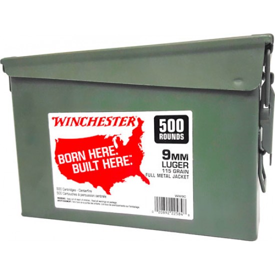WINCHESTER AMMO 9MM LUGER (CASE OF 2) 115GR FMJ-RN AMMO CAN 500PK