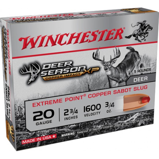 WINCHESTER AMMO 20GA. COPPER IMPACT SABOT SLUG 3/4OZ. 5PK