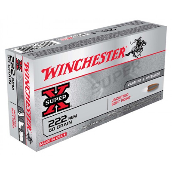 WINCHESTER AMMO SUPER-X 222 REMINGTON 50GR. JSP 20-PACK
