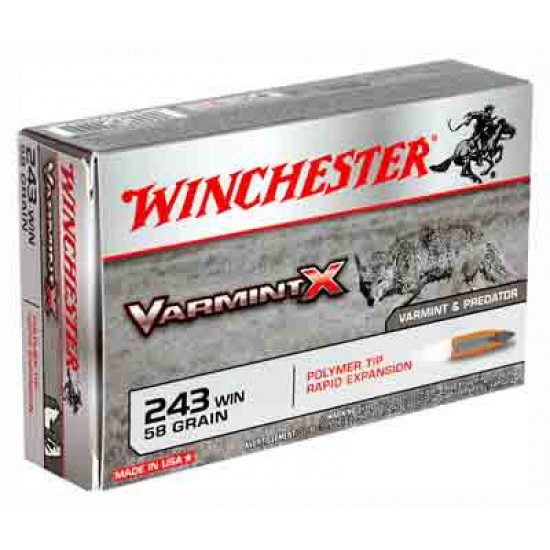 WINCHESTER AMMO VARMINT-X .243 WINCHESTER 58GR. POLYMER TIPPED 20-PACK