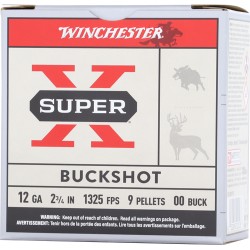 WINCHESTER SUPER-X 12GA 2.75" 00 BUCK 9 PELLETS 25RD 10BX/CS WINCHESTER SUPER-X 12GA 2.75" 00 BUCK 9 PELLETS 25RD 10BX/CS