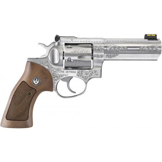 RUGER GP100 DELUXE 4" ENGRAVED SS ADJ.