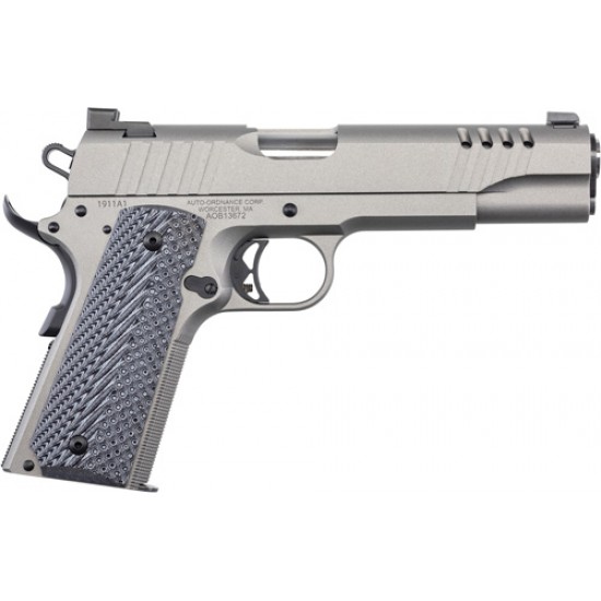 AUTO-ORDNANCE 1911-A1 .45ACP STAINLESS NGT SGT RUBBER GRIPS