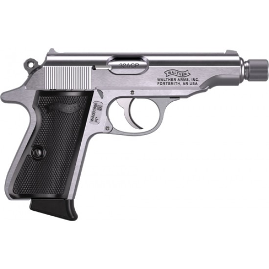 WALTHER PP SD 32ACP BLACK 8RD THREADED BARREL BLACK GRIPS