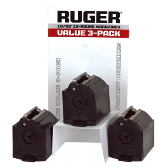 RUGER MAGAZINE 10/22 .22LR 10-ROUNDS BLACK PLASTIC 3-PACK